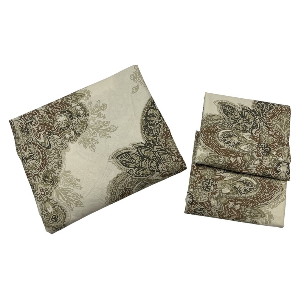 Pottery Barn Full Queen Serrano Medallion Duvet Set Neutral Off White Gray Taupe